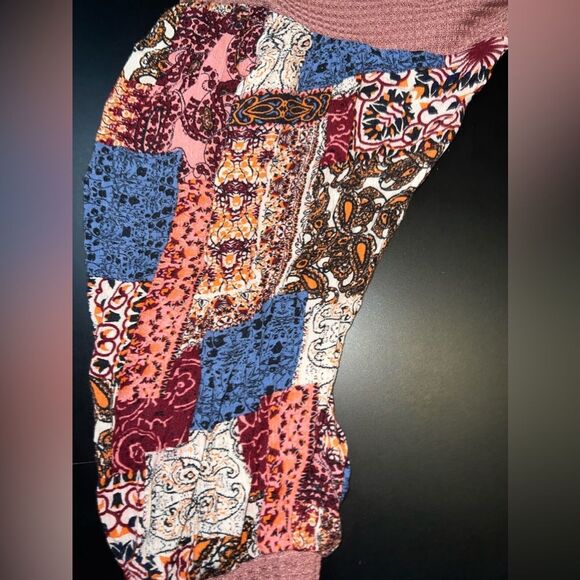 Umgee Mauve Waffle Knit Printed Bubble Sleeve top size Large GUC - Picture 4 of 8